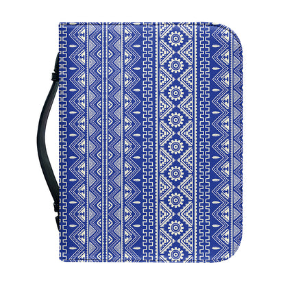 Blue And White African Pattern Print Leather Bible Cover