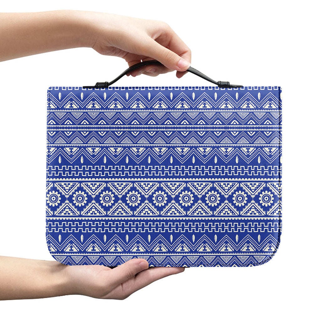 Blue And White African Pattern Print Leather Bible Cover