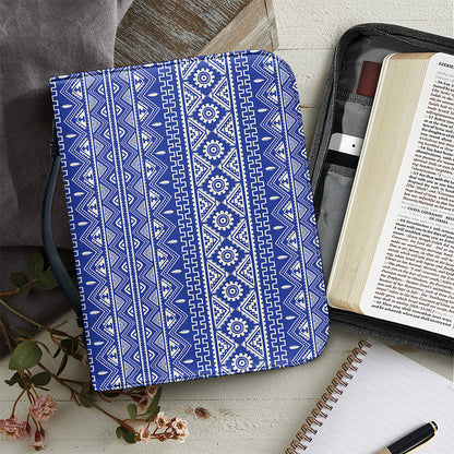 Blue And White African Pattern Print Leather Bible Cover