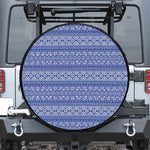 Blue And White African Pattern Print Leather Spare Tire Cover