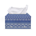 Blue And White African Pattern Print Leather Tissue Box Cover