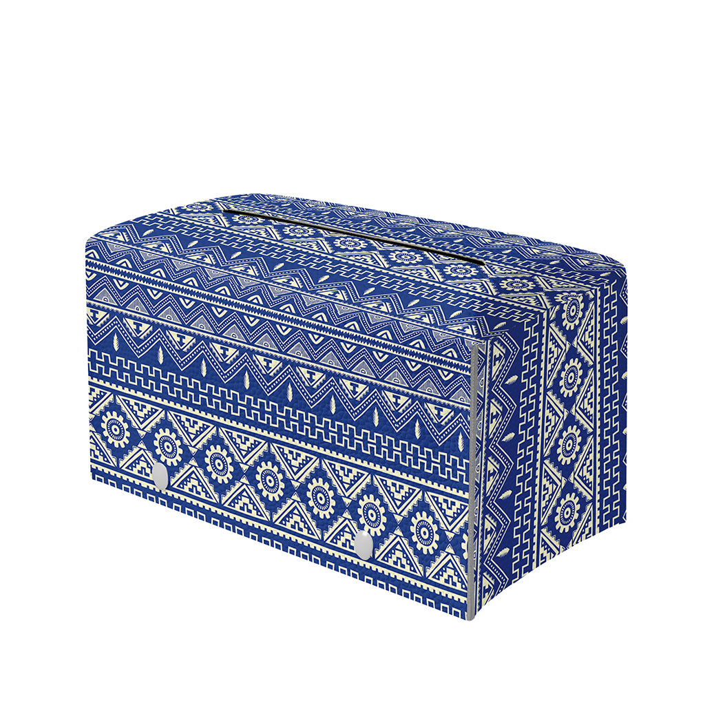 Blue And White African Pattern Print Leather Tissue Box Cover