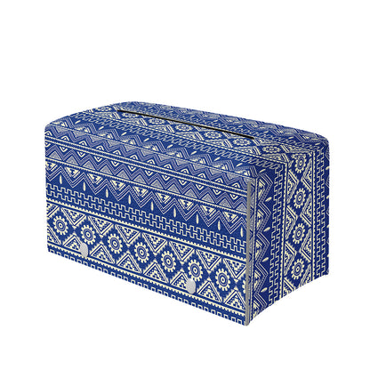 Blue And White African Pattern Print Leather Tissue Box Cover