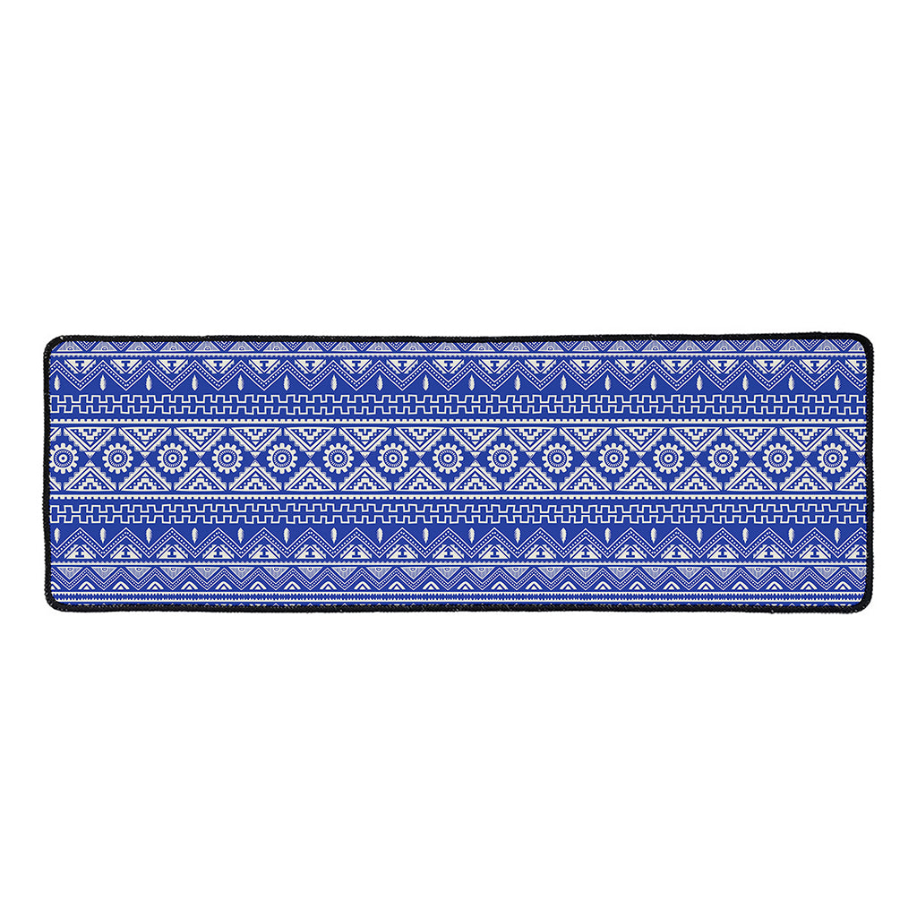 Blue And White African Pattern Print Long Kitchen Mat