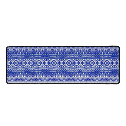 Blue And White African Pattern Print Long Kitchen Mat