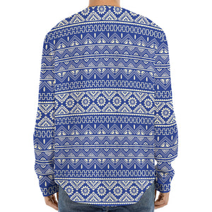 Blue And White African Pattern Print Long Sleeve Baseball Jersey