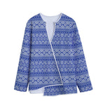 Blue And White African Pattern Print Long Sleeve Short Coat