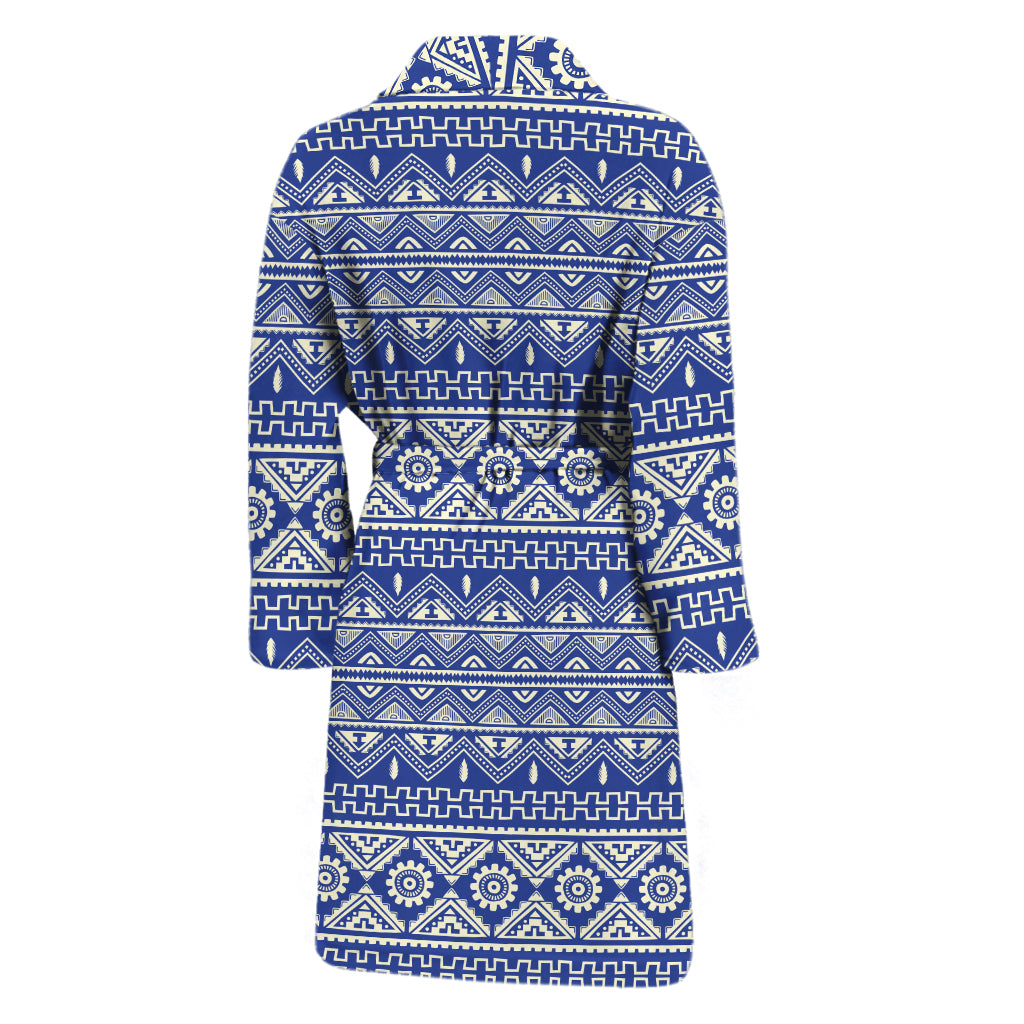 Blue And White African Pattern Print Men's Bathrobe