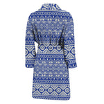 Blue And White African Pattern Print Men's Bathrobe