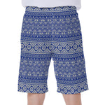 Blue And White African Pattern Print Men's Beach Shorts