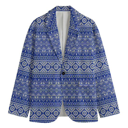 Blue And White African Pattern Print Men's Blazer