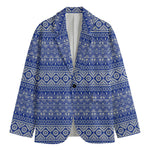 Blue And White African Pattern Print Men's Blazer