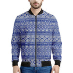 Blue And White African Pattern Print Men's Bomber Jacket