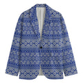Blue And White African Pattern Print Men's Cotton Blazer