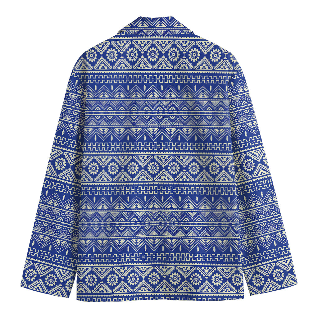 Blue And White African Pattern Print Men's Cotton Blazer