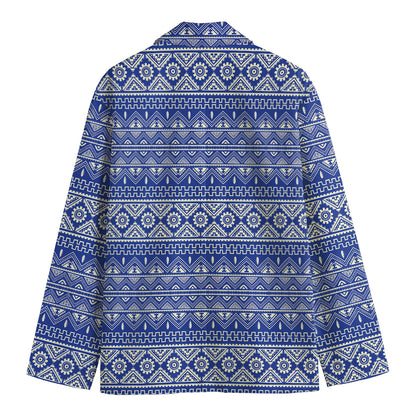 Blue And White African Pattern Print Men's Cotton Blazer