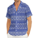 Blue And White African Pattern Print Men's Deep V-Neck Shirt