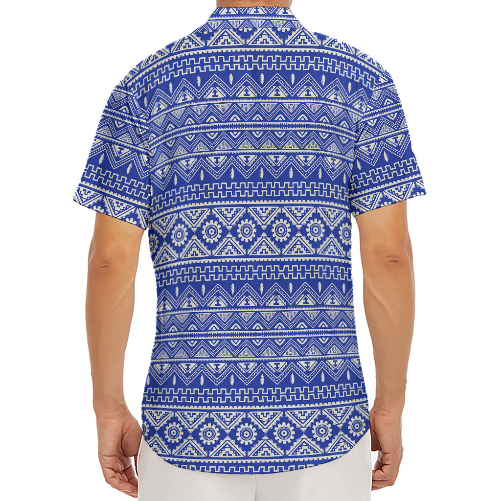Blue And White African Pattern Print Men's Deep V-Neck Shirt