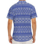 Blue And White African Pattern Print Men's Deep V-Neck Shirt