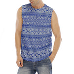 Blue And White African Pattern Print Men's Fitness Tank Top