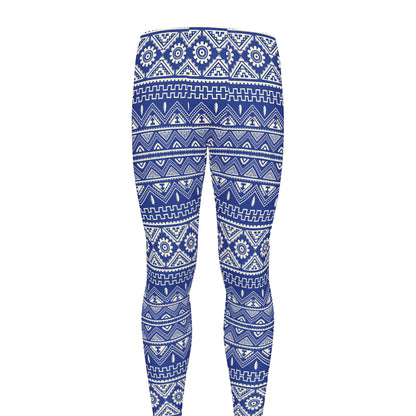 Blue And White African Pattern Print Men's leggings