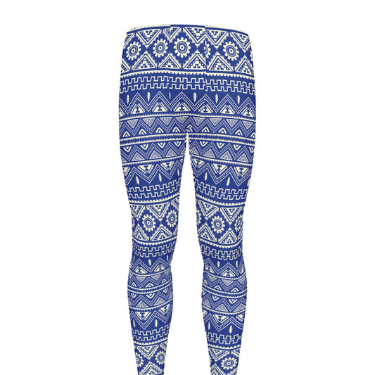 Blue And White African Pattern Print Men's leggings