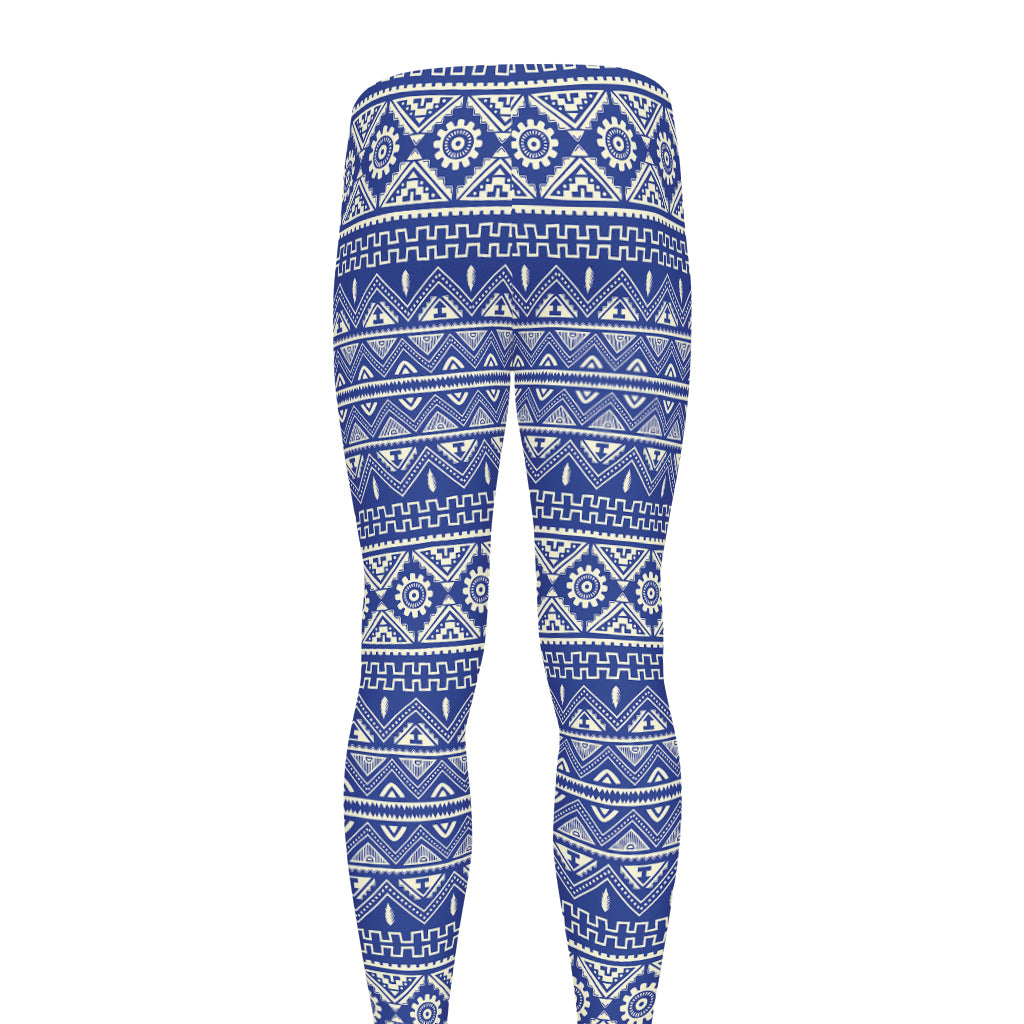 Blue And White African Pattern Print Men's leggings