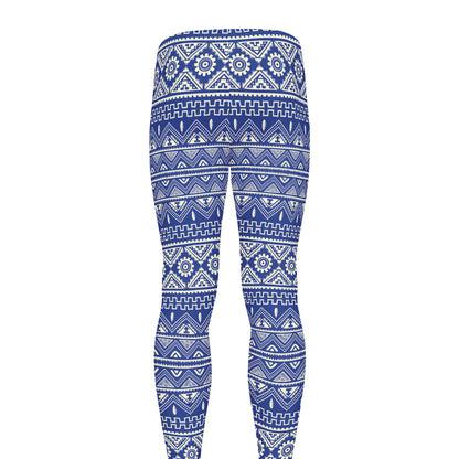 Blue And White African Pattern Print Men's leggings