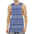 Blue And White African Pattern Print Men's Muscle Tank Top