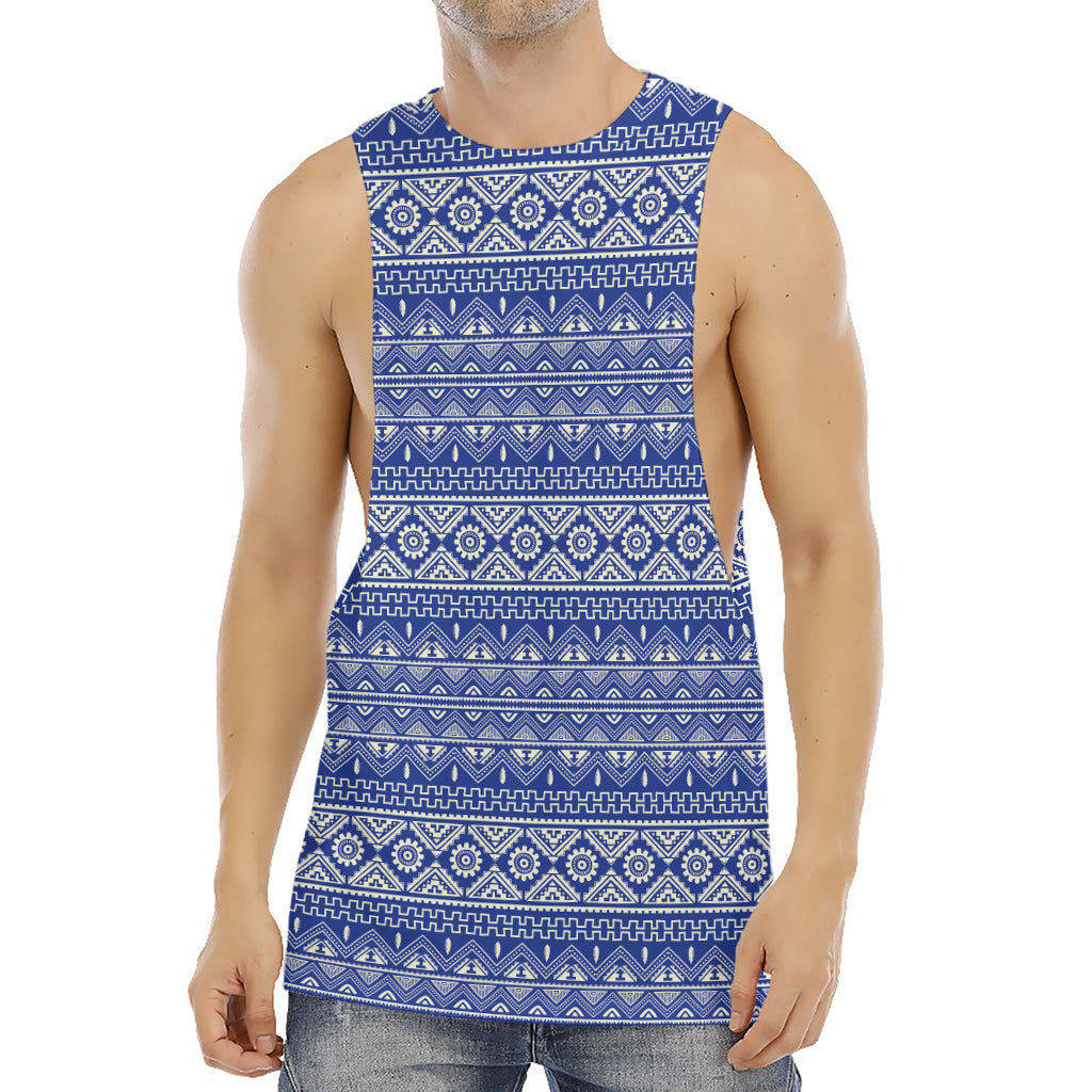 Blue And White African Pattern Print Men's Muscle Tank Top