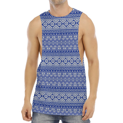 Blue And White African Pattern Print Men's Muscle Tank Top