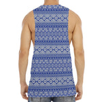 Blue And White African Pattern Print Men's Muscle Tank Top
