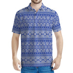 Blue And White African Pattern Print Men's Polo Shirt