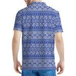Blue And White African Pattern Print Men's Polo Shirt
