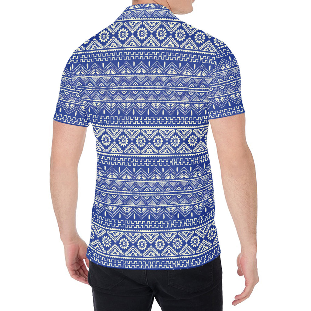 Blue And White African Pattern Print Men's Shirt