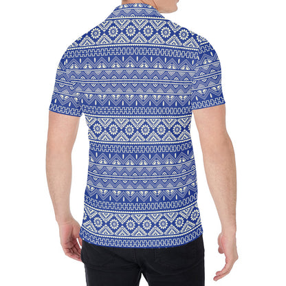 Blue And White African Pattern Print Men's Shirt