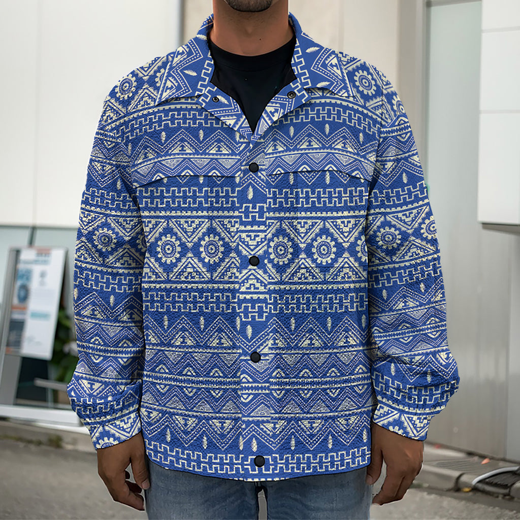 Blue And White African Pattern Print Men's Shirt Jacket