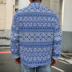 Blue And White African Pattern Print Men's Shirt Jacket