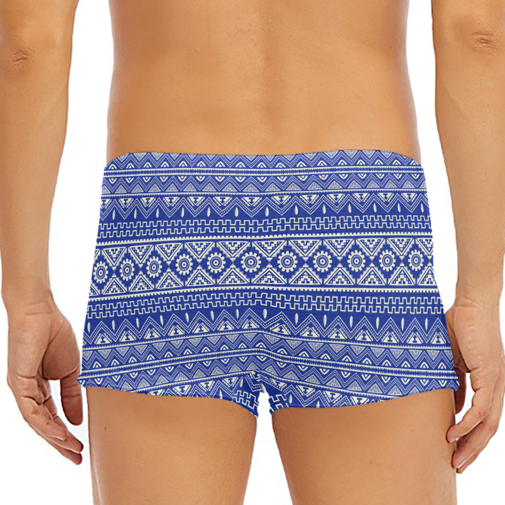 Blue And White African Pattern Print Men's Short Boxer Briefs