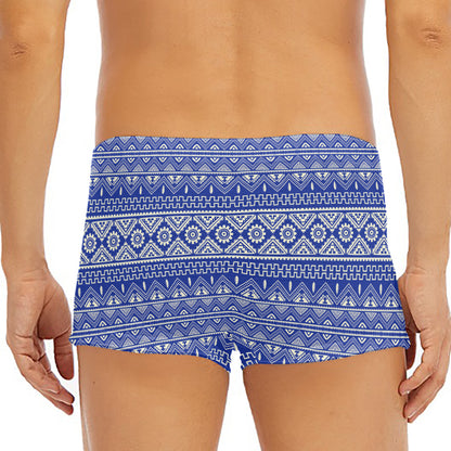 Blue And White African Pattern Print Men's Short Boxer Briefs