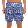 Blue And White African Pattern Print Men's Split Running Shorts