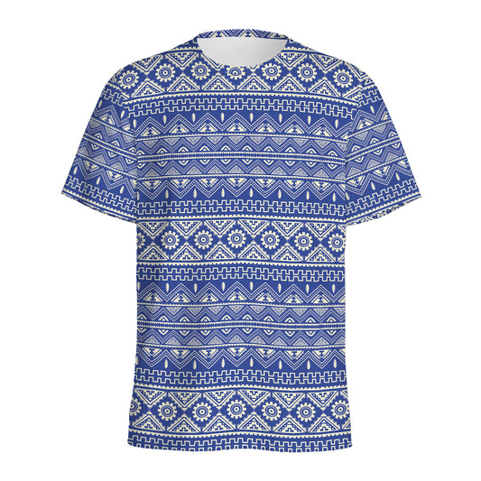 Blue And White African Pattern Print Men's Sports T-Shirt
