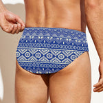 Blue And White African Pattern Print Men's Swim Briefs