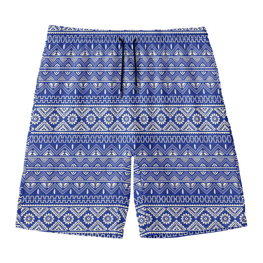Blue And White African Pattern Print Men's Swim Trunks