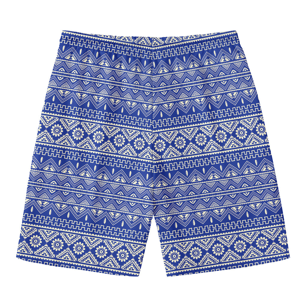 Blue And White African Pattern Print Men's Swim Trunks