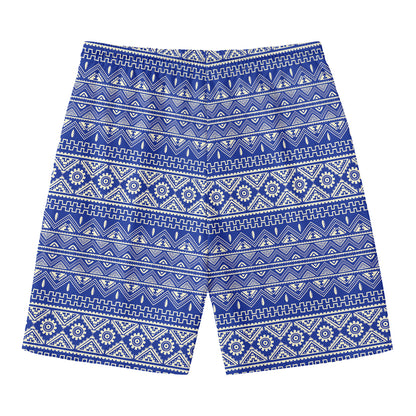 Blue And White African Pattern Print Men's Swim Trunks