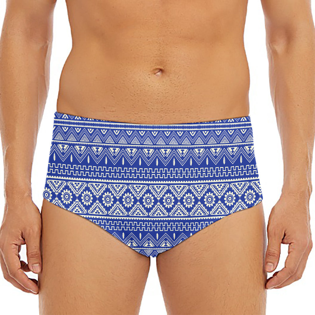 Blue And White African Pattern Print Men's Triangle Swim Briefs