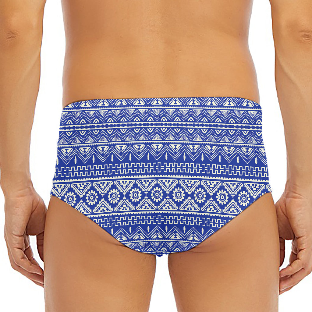 Blue And White African Pattern Print Men's Triangle Swim Briefs