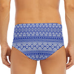 Blue And White African Pattern Print Men's Triangle Swim Briefs