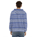 Blue And White African Pattern Print Men's Velvet Pullover Hoodie